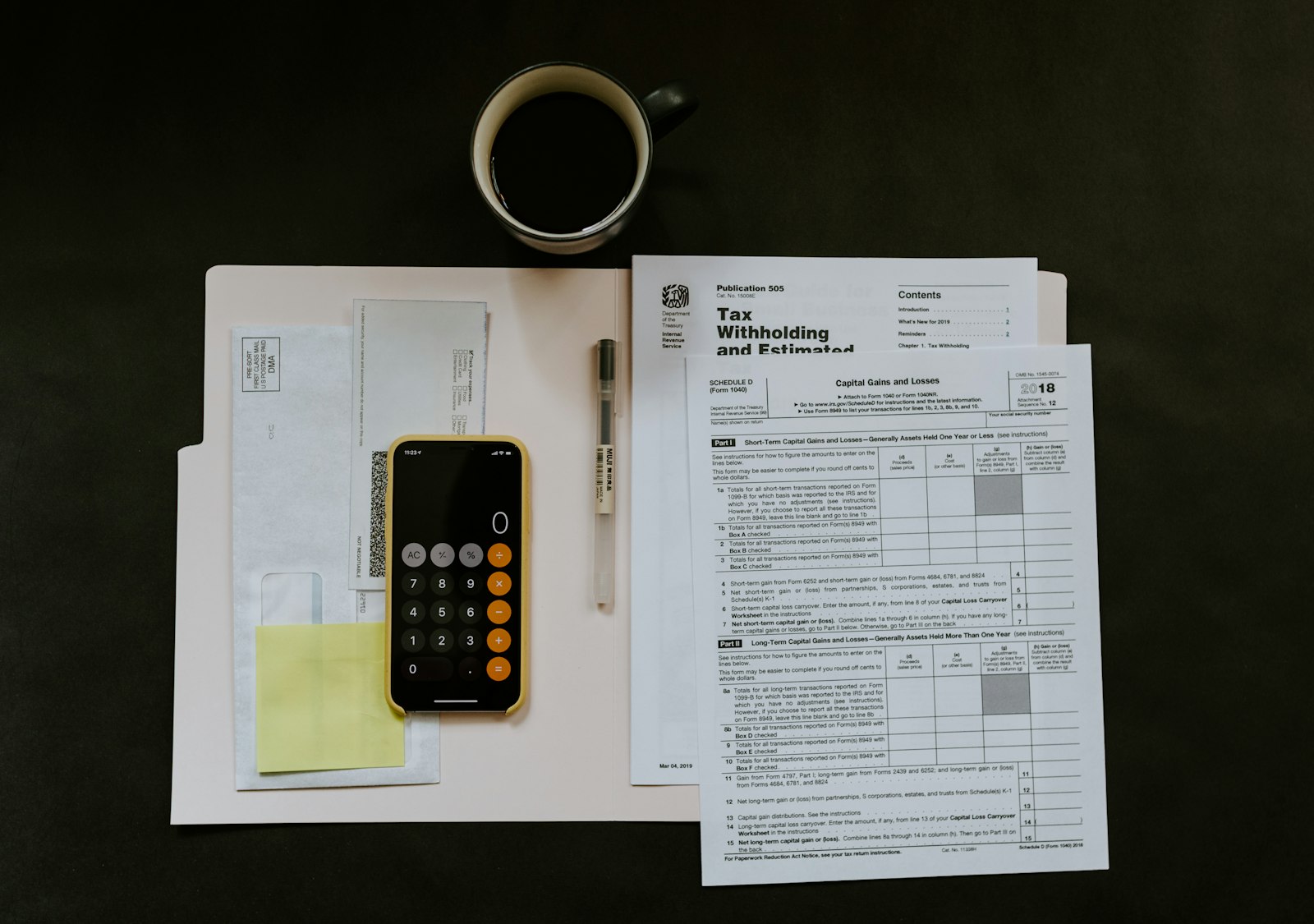 Tax documents, calculator and financial planning materials